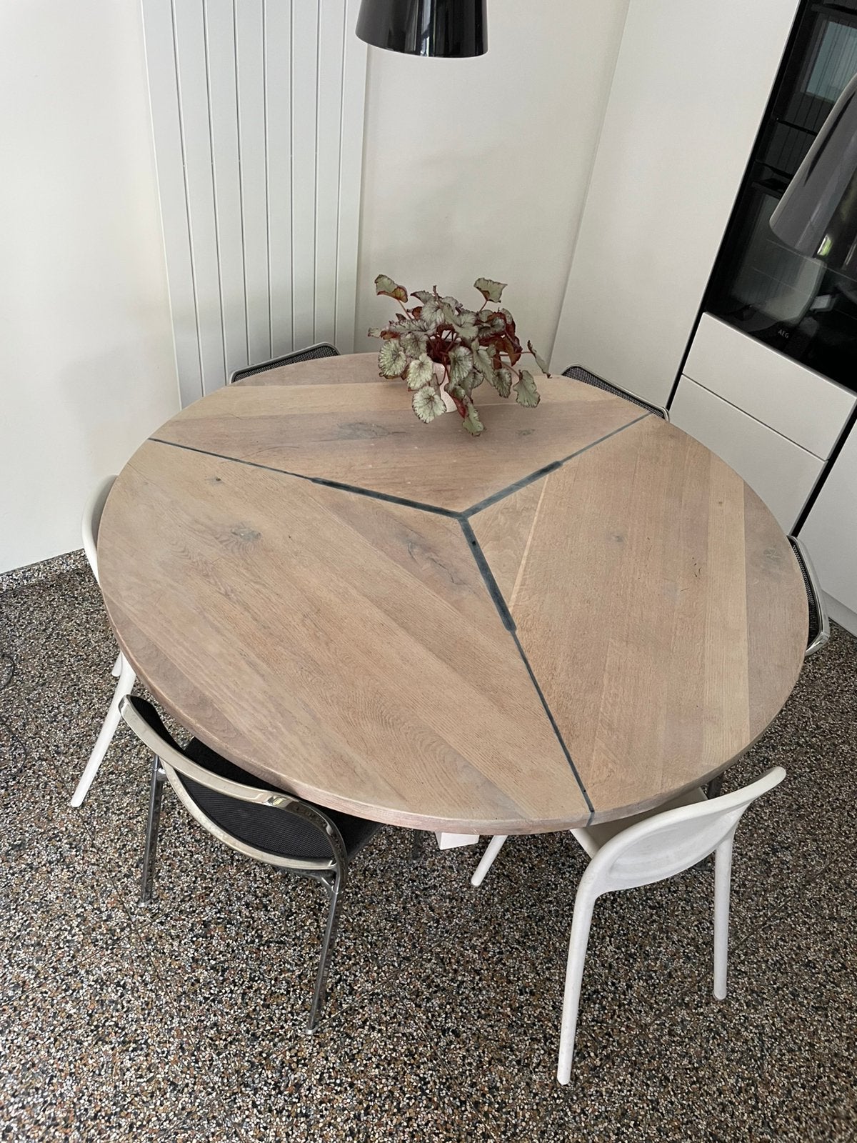 Ronde tafel eikenhout diameter 150cm, Ophalen, 100 tot 150 cm, Zo goed als nieuw, Eikenhout