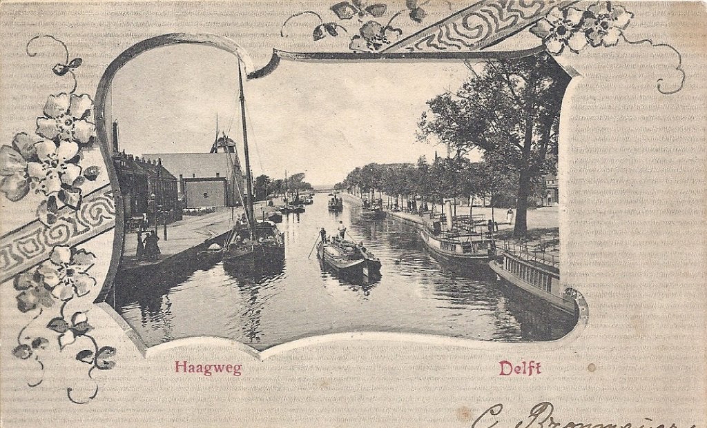 Delft Haagweg/Haagvaart Lijstkaart met boten1904 en Molen, Verzenden, Voor 1920, Gelopen, Zuid-Holland