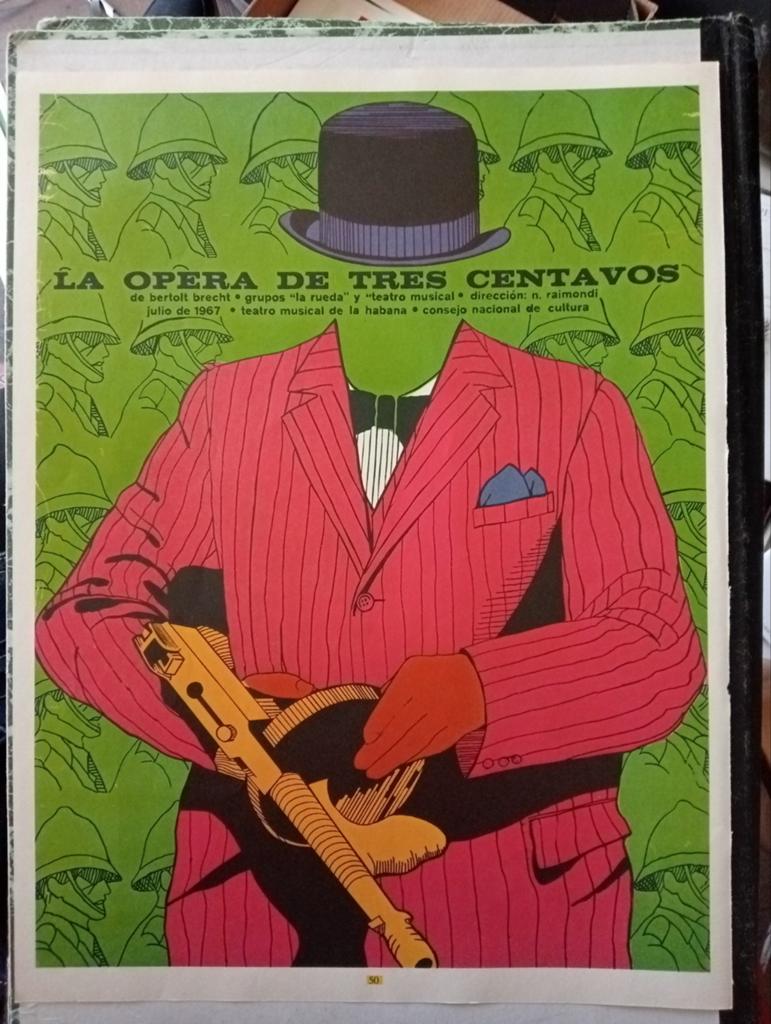 Theater affiche Bertolt Brecht Cuba 1970 stijl Rene Magritte, Ophalen of Verzenden, Gebruikt, A1 t/m A3, Film en Tv