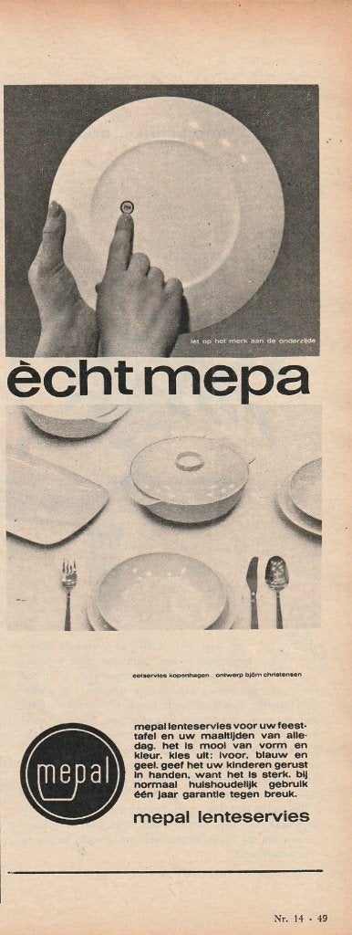 retro reclame 1963 Mepal lente servies voor feesttafel, Verzamelen, Retro, Verzenden, Overige typen