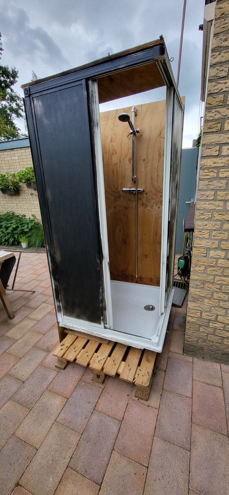Zelfbouw Nooddouche 90x90 schuifdeuren, Doe-het-zelf en Verbouw, Sanitair, Ophalen, Gebruikt, Douche