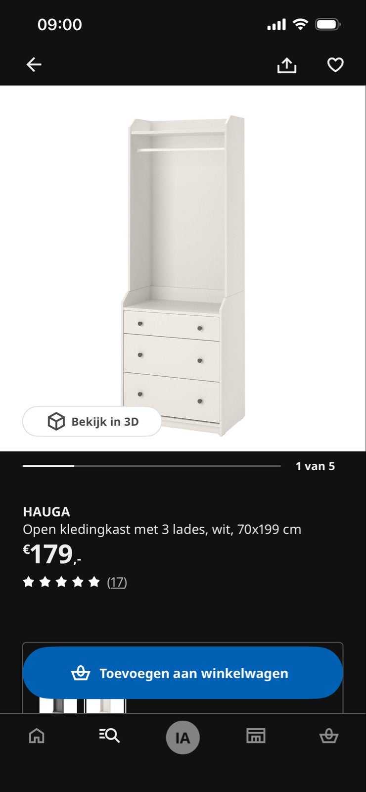 HAUGA kast 70x199 cm - Zo goed als nieuw, Huis en Inrichting, Ophalen, 50 tot 100 cm, Zo goed als nieuw, Met lade(s)