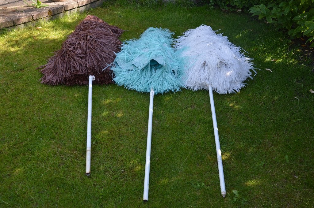 3 Originele jaren 70 parasols met slierten/ raffia/ Hawaï, Tuin en Terras, Parasols, Gebruikt, Kantelbaar, Ophalen of Verzenden