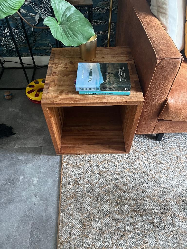 Bijzettafel houten kubus, Minder dan 55 cm, Gebruikt, Vierkant, Hout