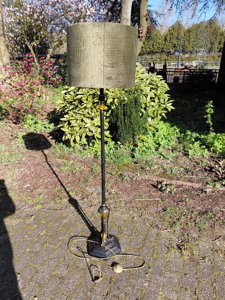 Vintage staande schemerlamp met gele glazen elementen., Antiek en Kunst, Ophalen