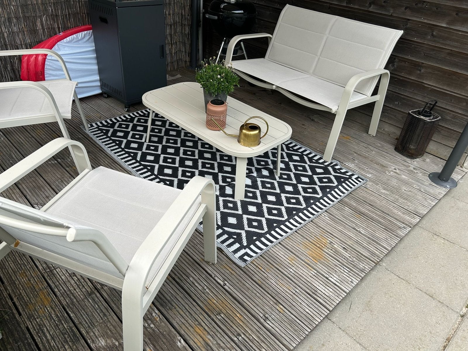 Complete Loungeset met bank, stoelen en tafel, Ophalen, 4 zitplaatsen, Gebruikt, Aluminium