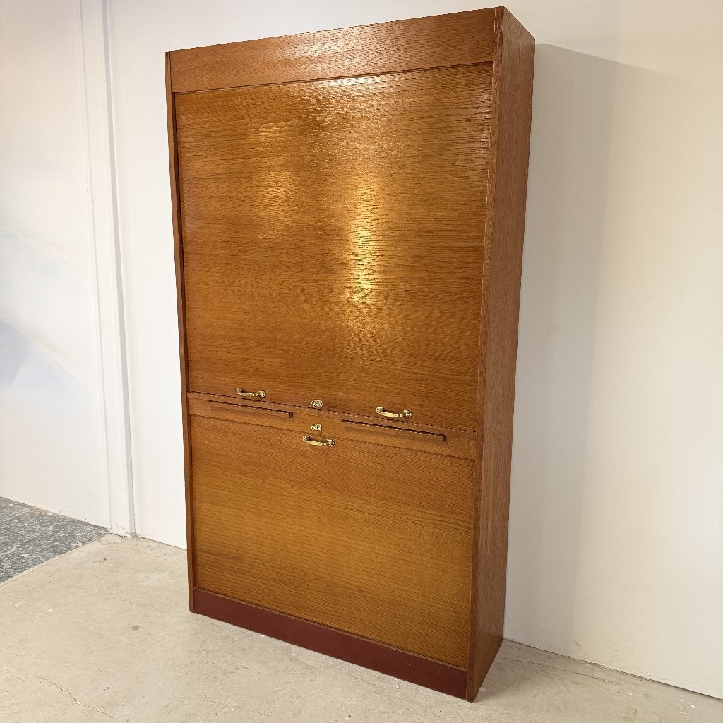 Vintage Eikenhouten Roldeurkast / Archiefkast, Huis en Inrichting, D, 100 tot 150 cm, 200 cm of meer, Vintage