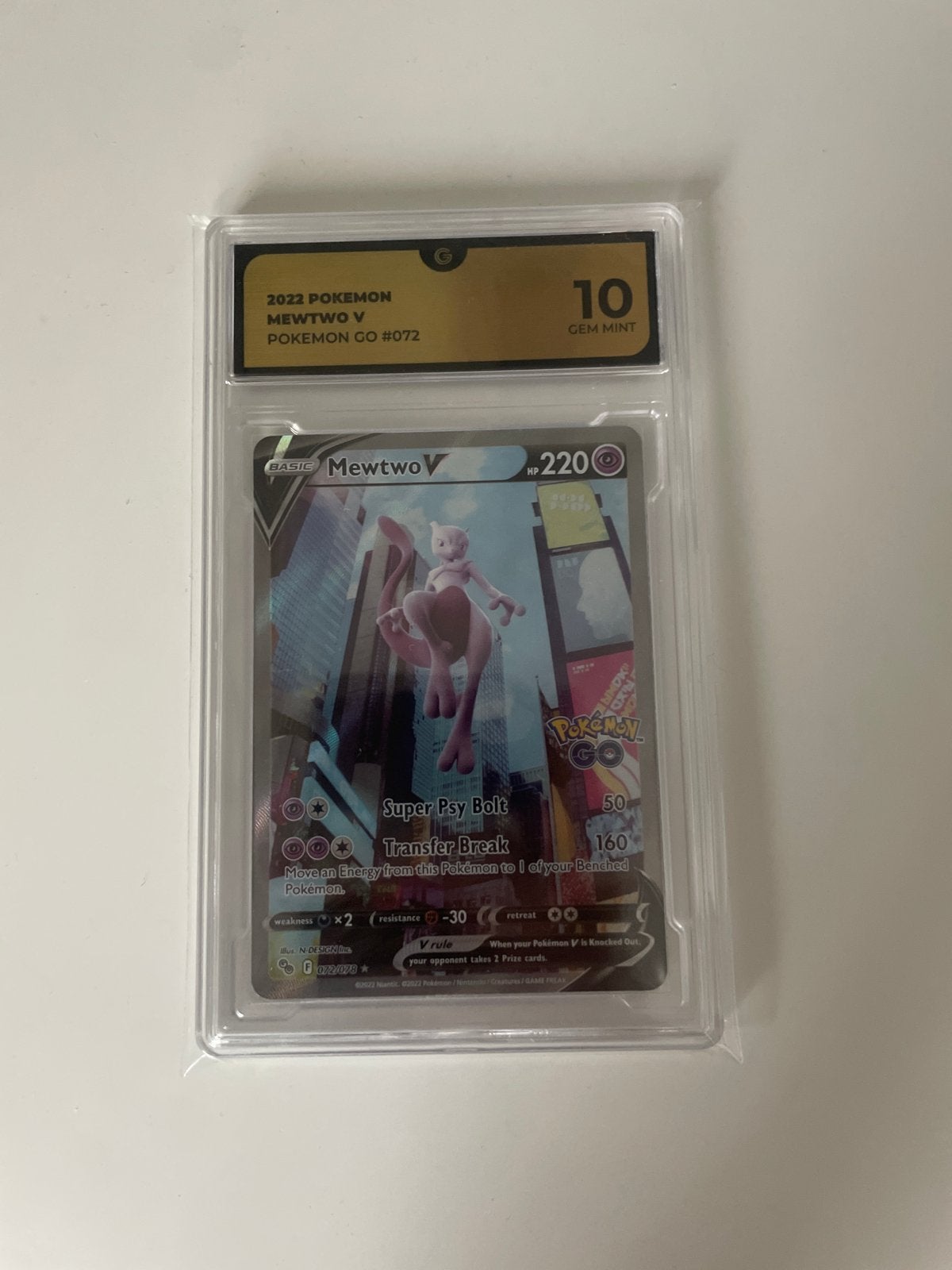 Mewtwo V Pokemon Go 072/078 Global Graded 10 Gem Mint, Ophalen of Verzenden, Nieuw, Losse kaart