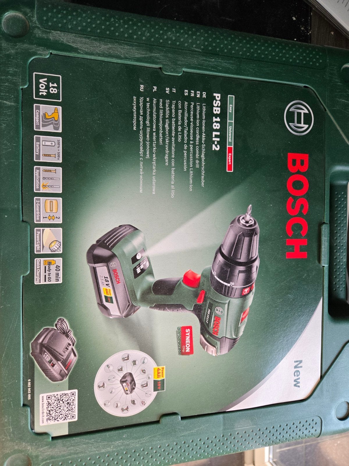 Bosch PSB 18 LI-2 Accu Klopboormachine 18V met 2x Accu en La, Doe-het-zelf en Verbouw, Gereedschap | Boormachines, Ophalen of Verzenden