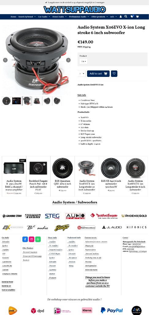 Audio System X06EVO X-ion Long stroke 6 inch subwoofer, Auto diversen, Autospeakers, Info@optimount.nl, Nieuw, Ophalen of Verzenden