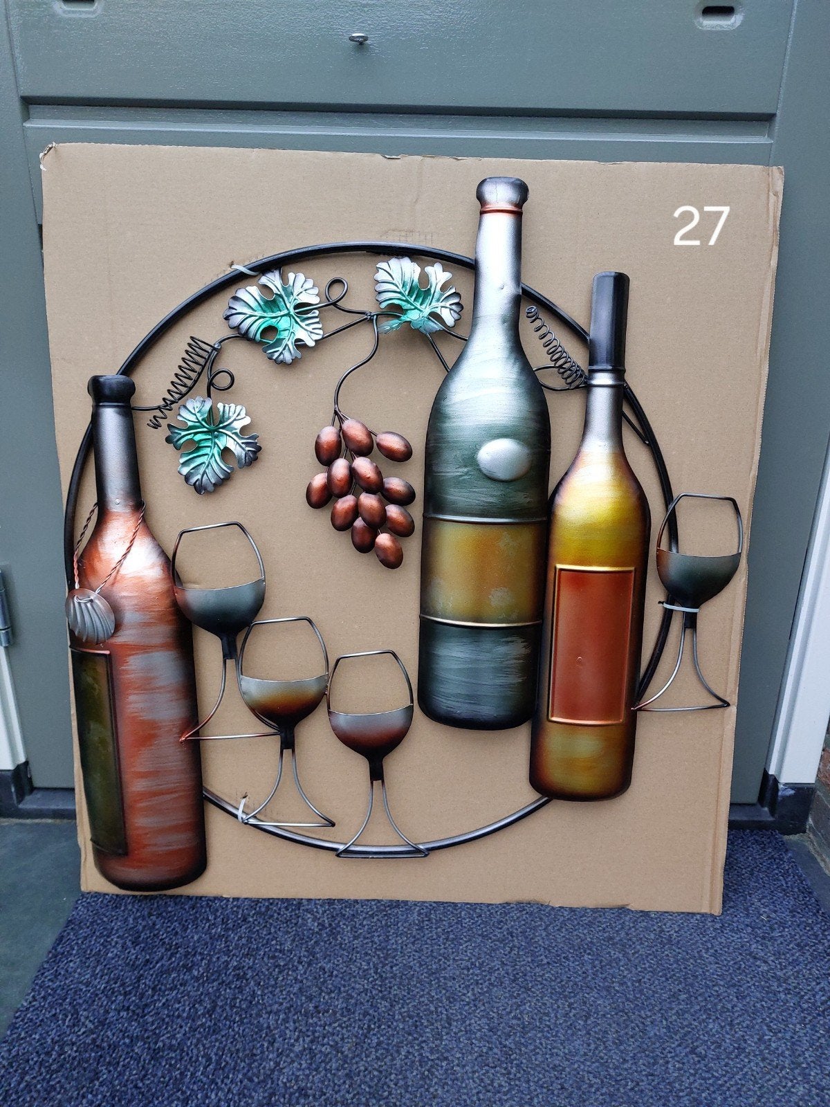 3D wanddecoratie metaal flessen glazen druiven NIEUW, Ophalen, Metaal, Meerkleurig, Vintage
