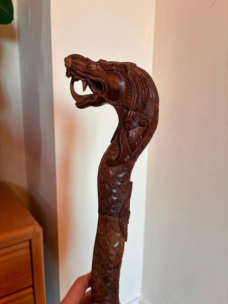 Balinese houten wandelstok draak (vintage, 70s), Ophalen, Zo goed als nieuw