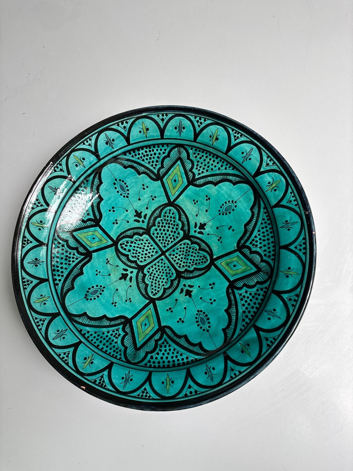 Decoratieve Marokkaanse schaal in turquoise en zwart, Huis en Inrichting, Ophalen of Verzenden