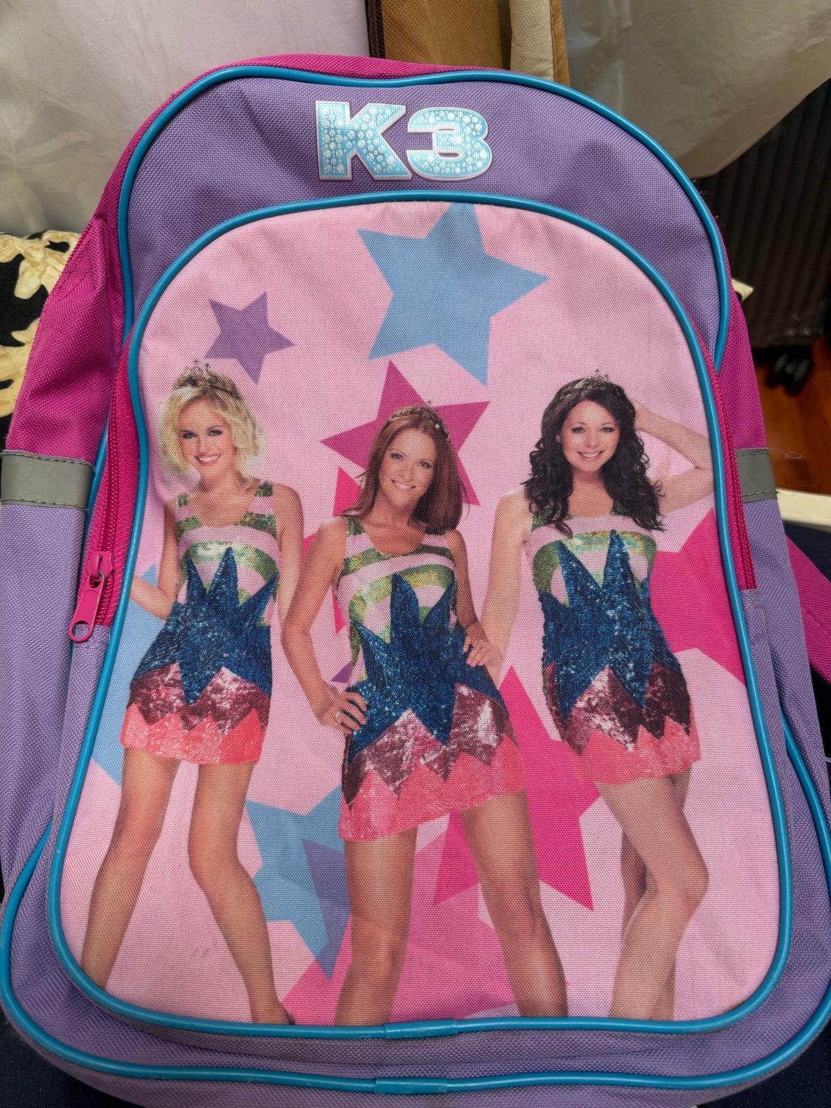 K3 rugzak voor kinderen - Roze/Paars met sterren, Gebruikt, Disney of Dora, 25 tot 40 cm, Ophalen of Verzenden