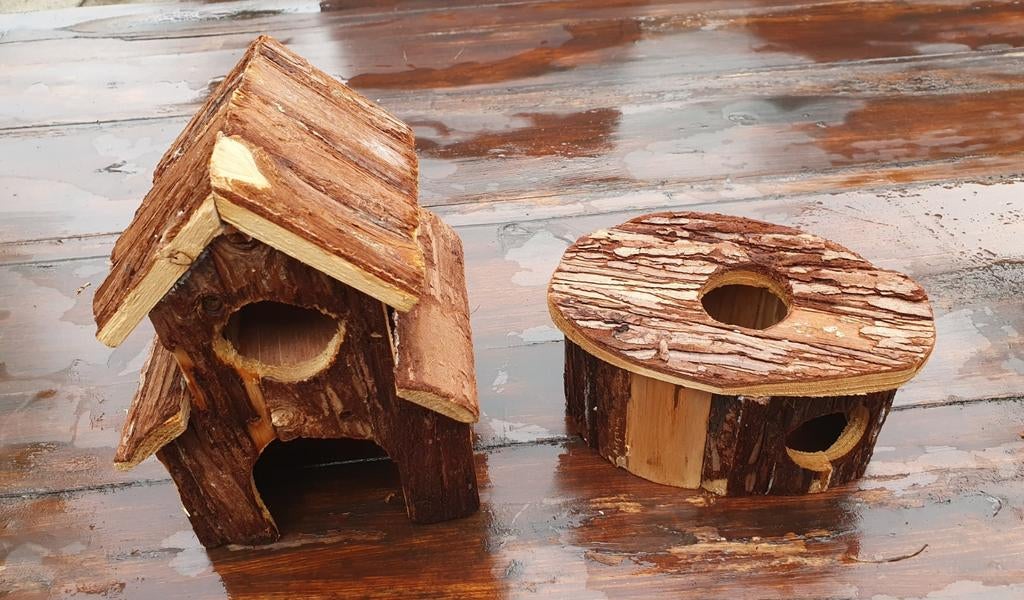 Houten huisjes voor knaagdieren of decoratie - 2 stuks, Ophalen, Gebruikt