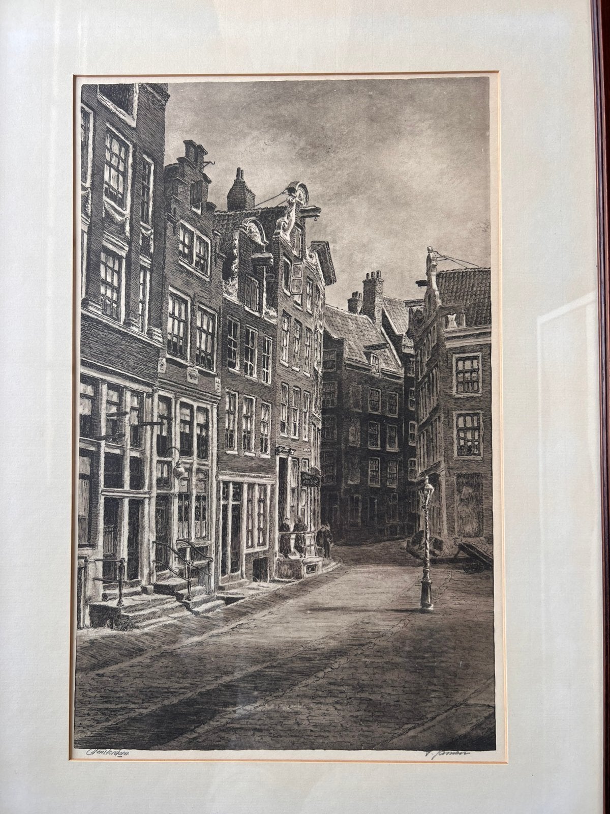 P. Jansen – Amsterdamse steeg – gesigneerde ets, Ophalen of Verzenden