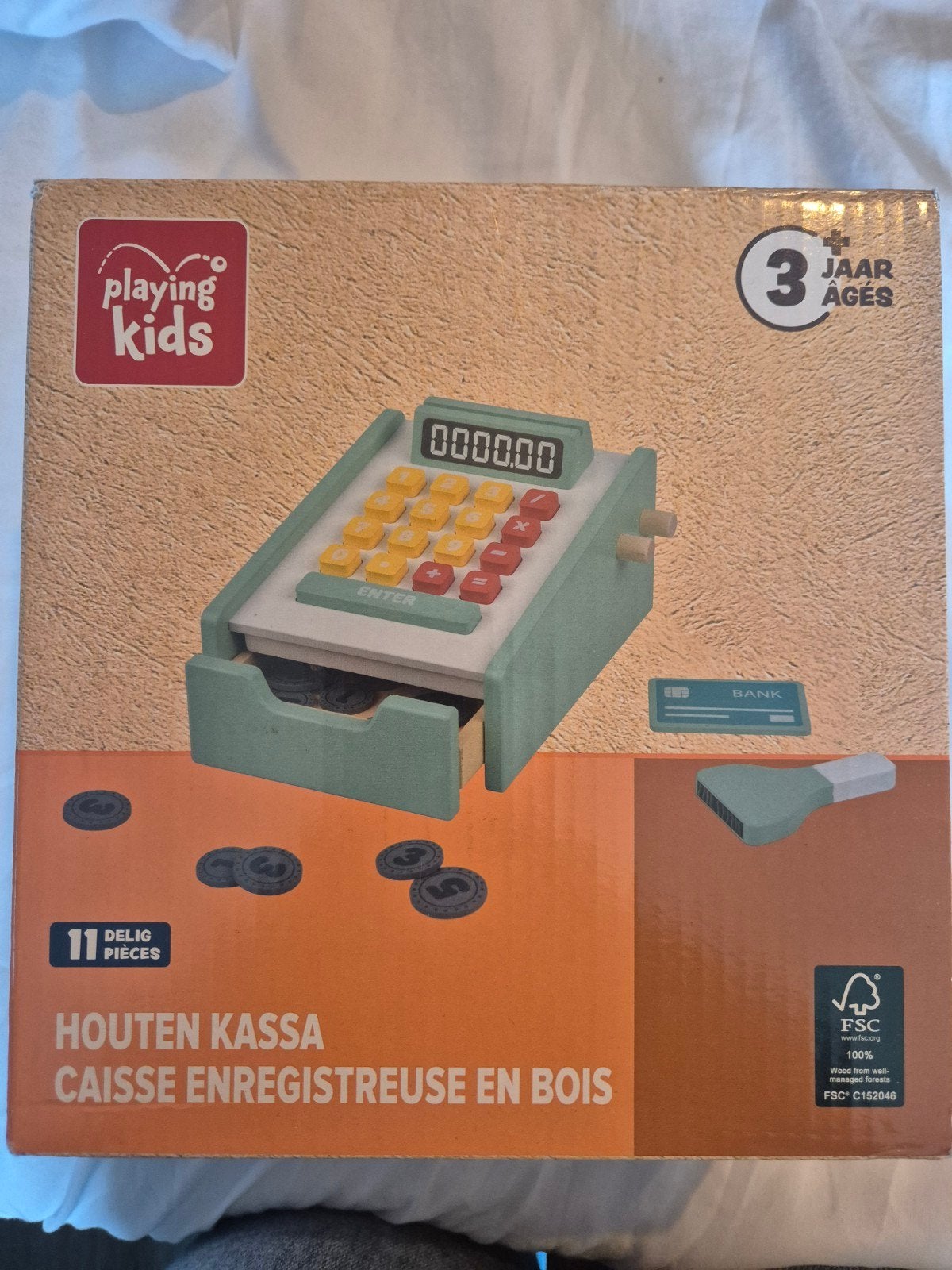 Houten Kassa Speelgoed - Playing Kids (11 delig), Ophalen of Verzenden, Nieuw, Jongen of Meisje