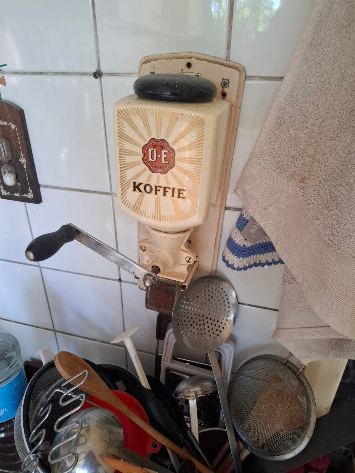 Vintage Douwe Egberts wandkoffiemolen, Ophalen of Verzenden
