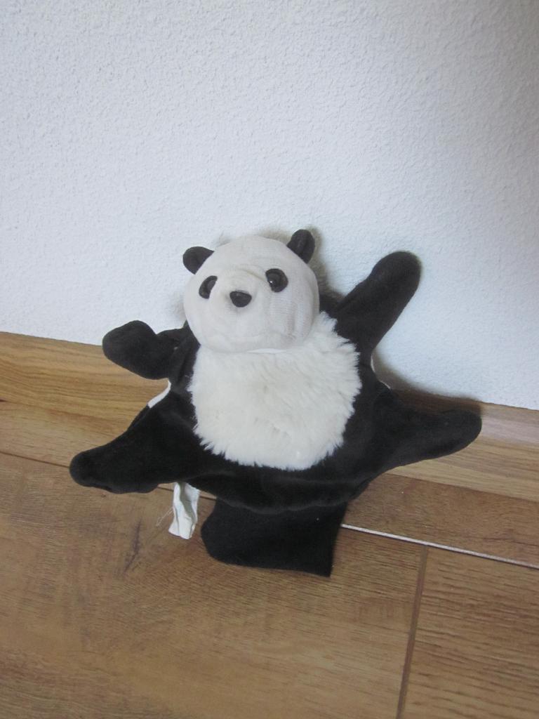 Beleduc zwart-wit pluche hand(schoen) poppenkastpop Panda, Gebruikt, Overige merken, Overige karakters, Beer