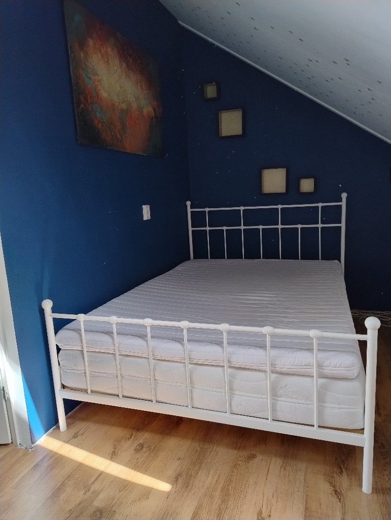 Brocante Ledikant compleet, Huis en Inrichting, Slaapkamer | Bedden, Ophalen, Gebruikt, Wit, 140 cm