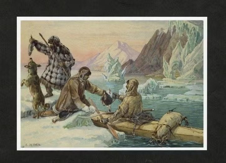 Ansichtkaart Schoolplaat Alaska Eskimo's Jacht, Jetses., Ophalen of Verzenden, 1980 tot heden, Ongelopen, Politiek en Historie