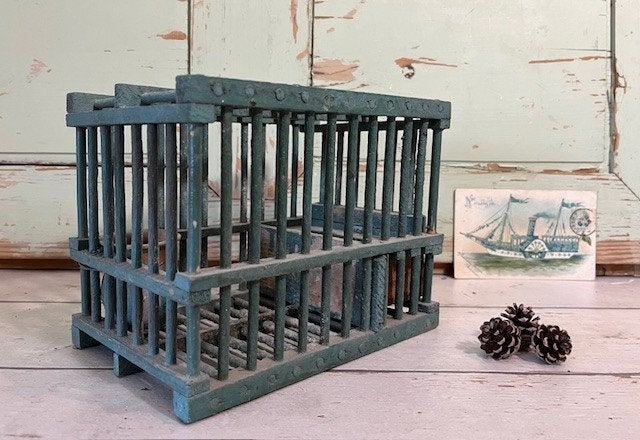 Vintage Frans groen houten vogelkooitje + origineel kruikje, Ophalen of Verzenden