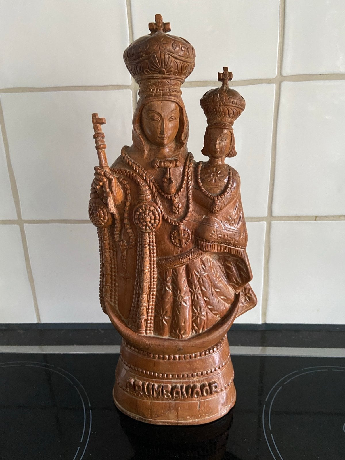 Religieus Houtsnijwerk: Maria met Kind Beeld Arumbavoor, Houtsnijwerk, Verzenden, Handgemaakt, 20 - 50 cm