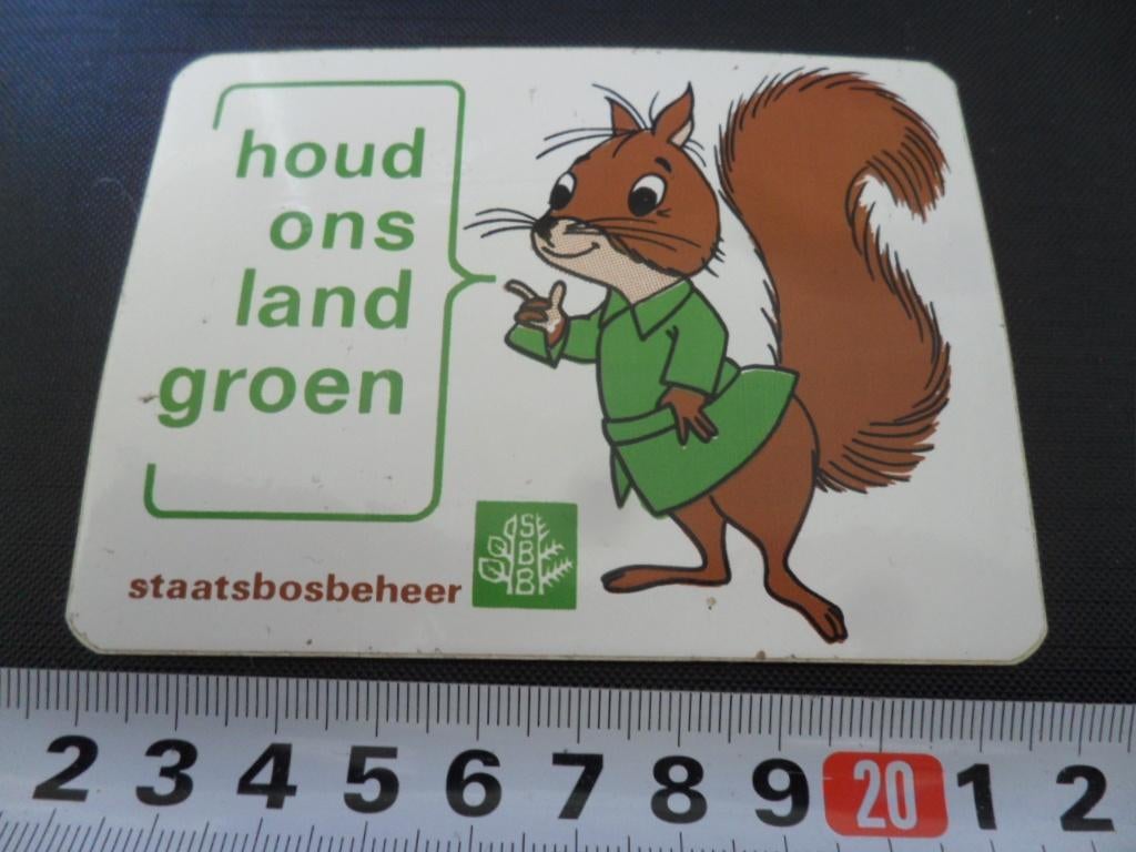 sticker Houd ons land groen Staatsbosbeheer eekhoorn, Verzamelen, Ophalen, Zo goed als nieuw
