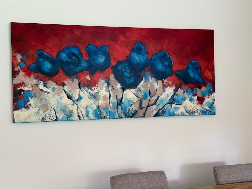 Schilderij "Blue Roses" 180x80 Carolina Paulussen (1963), Ophalen