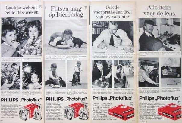 18 vintage advertenties Philips Photoflux 1959-69 foto, Ophalen of Verzenden, Gebruikt, Overige typen