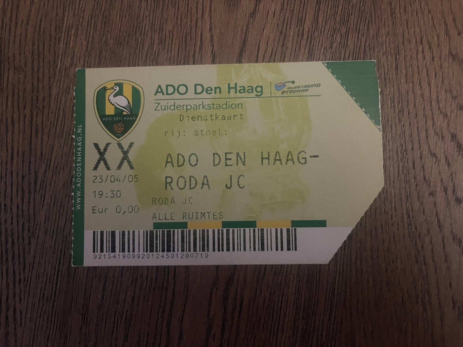 TICKET ADO DEN HAAG-RODA JC 04/05, Ophalen of Verzenden, Gebruikt, Overige binnenlandse clubs, Overige typen