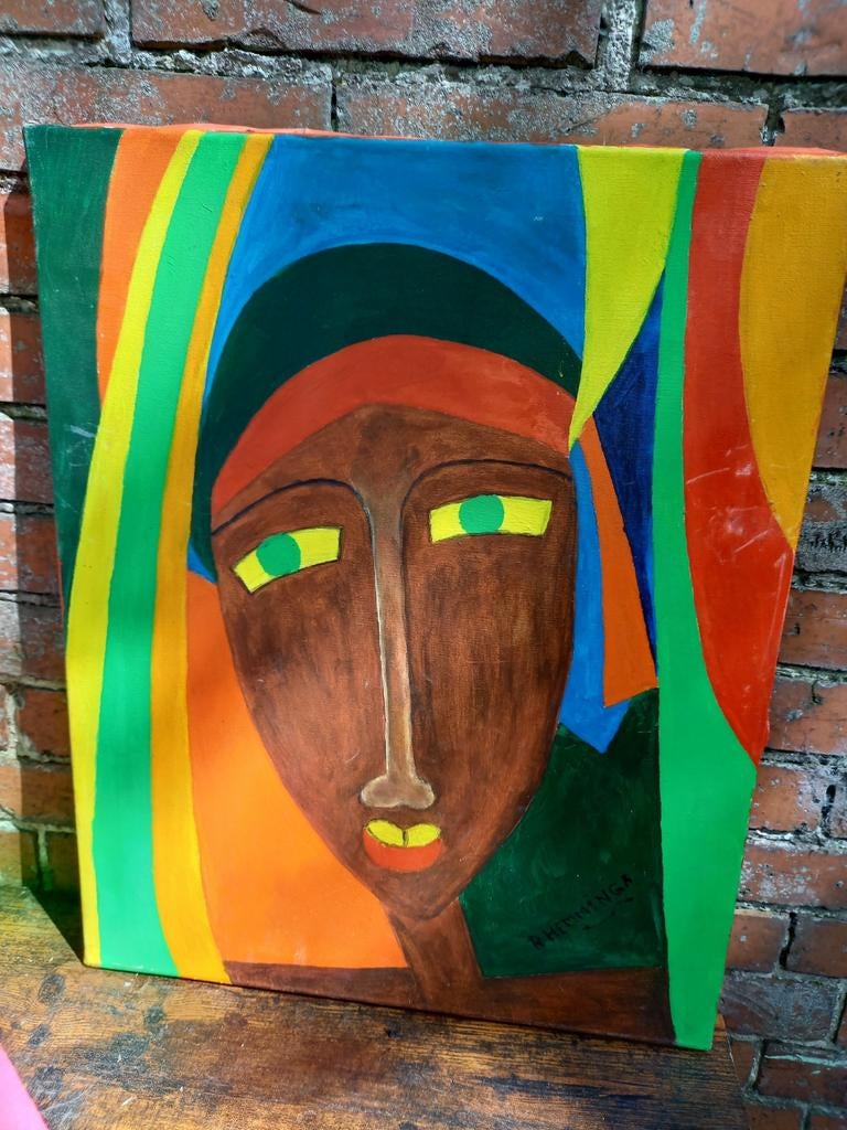 Roel Hemminga - Kleurrijk Portret Schilderij, Antiek en Kunst, Ophalen of Verzenden