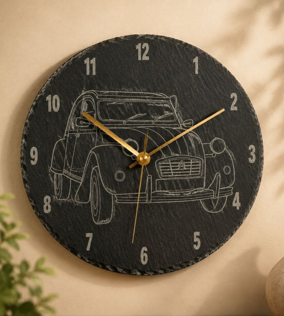 Klok met 2CV of andere auto- met je eigen kenteken of naam, Huis en Inrichting, Handgemaakt, Wandklok, Analoog, Nieuw
