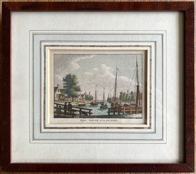 gravure IJlst Friesland ca 1780, Antiek en Kunst, Kunst | Etsen en Gravures, 10 cm, Stadsgezicht, 1700 - 1799, 17 cm
