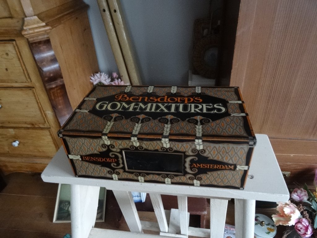 Antiek oud winkelblik Bensdorp Amsterdam Gom Mixtures, Verzamelen, Ophalen, Gebruikt, Overige, Overige merken