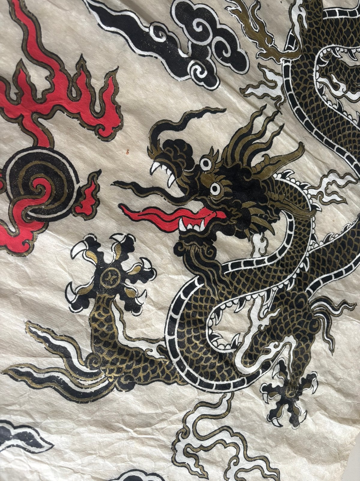 Aziatische draak vintage schilderij op rijstpapier chinees, Antiek en Kunst, Ophalen of Verzenden