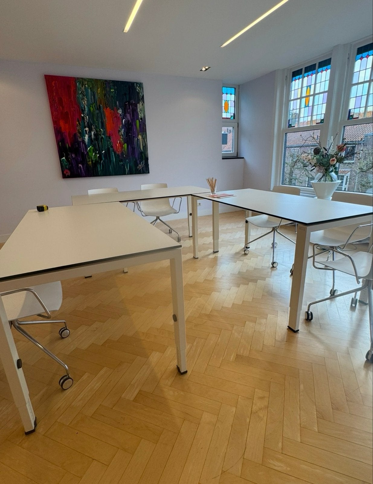 4 Gispen bureaus, hoogte verstelbaar, 180x80 cm, volkernblad, Werkplek, Ophalen, Gebruikt, Bureau