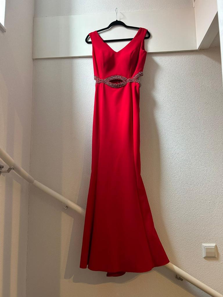 Lange rode avondjurk met strass en cut-outs, Kleding | Dames, Gelegenheidskleding, Galajurk, Rood, Ophalen, Maat 38/40 (M)