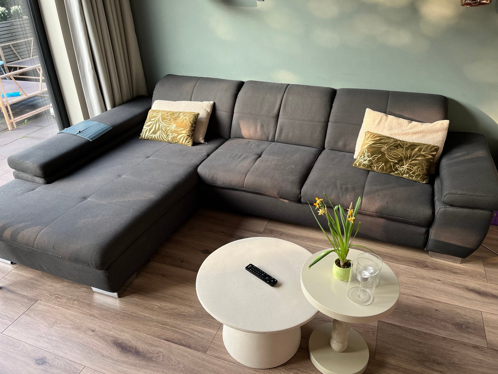 Comfortabel bankstel met lounge gedeelte - Grijs, Ophalen, Gebruikt, Stof