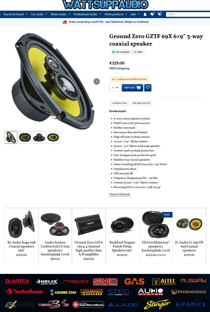Ground Zero GZTF 69X 69″ 3-way coaxial speakers hoedenplank, ., Nieuw, Ophalen of Verzenden, .