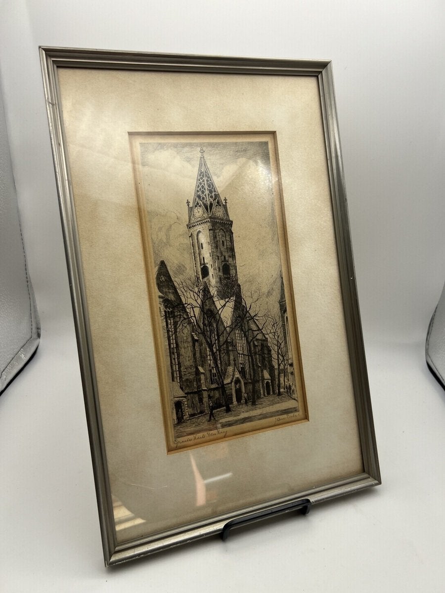 Kavel 155 - Jan Sirks - Groote kerk Den Haag / ets, Antiek en Kunst, Ophalen of Verzenden