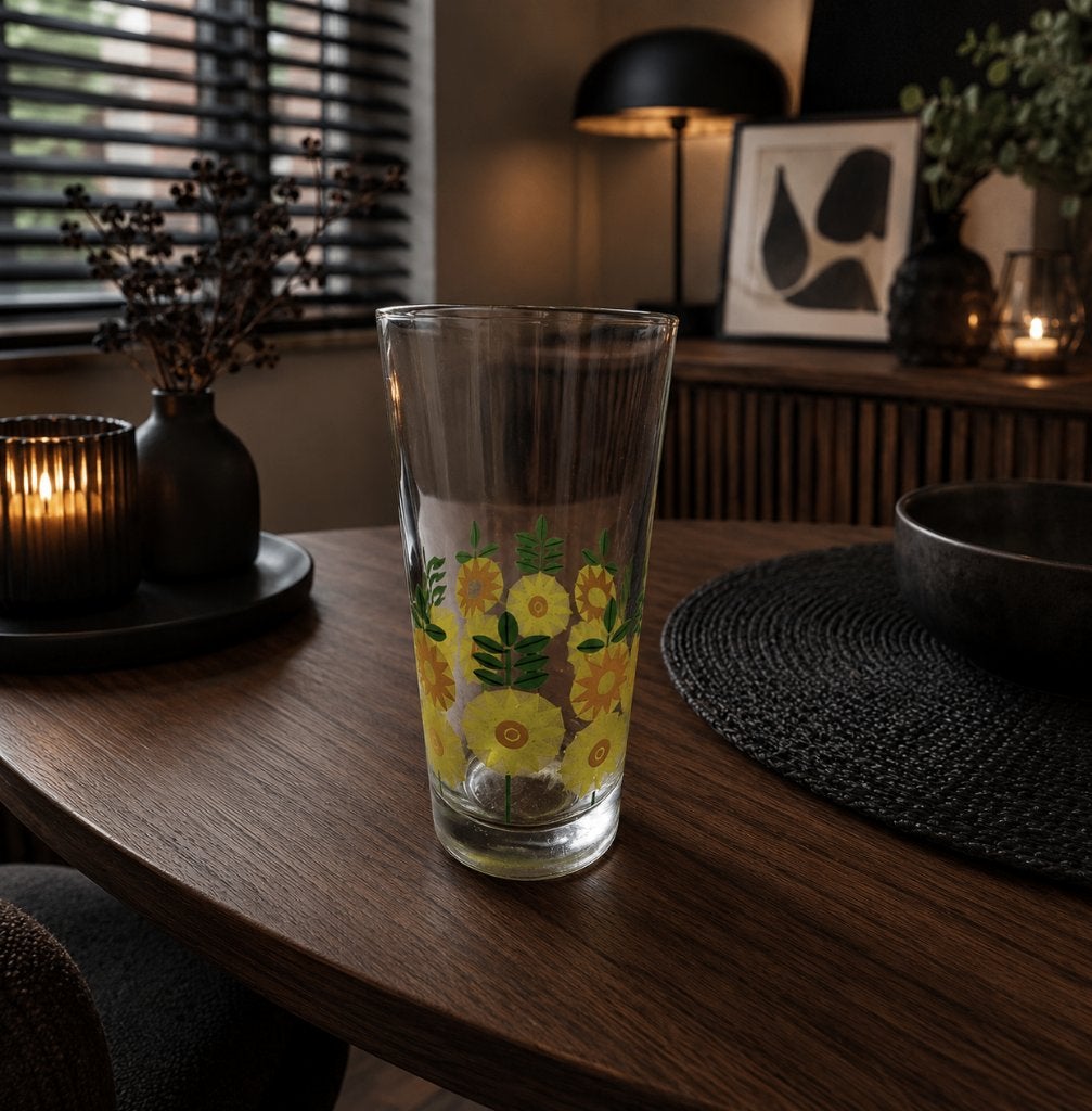 vintage 70's arcoroc luminarc fleur geel long drink glas, Ophalen of Verzenden, Zo goed als nieuw, Overige typen