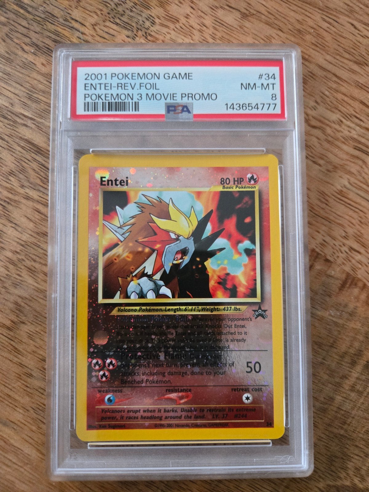 Entei Rev. Foil Pokémon 3 Movie Promo PSA 8 NM-MT, Ophalen, Zo goed als nieuw, Losse kaart, Foil