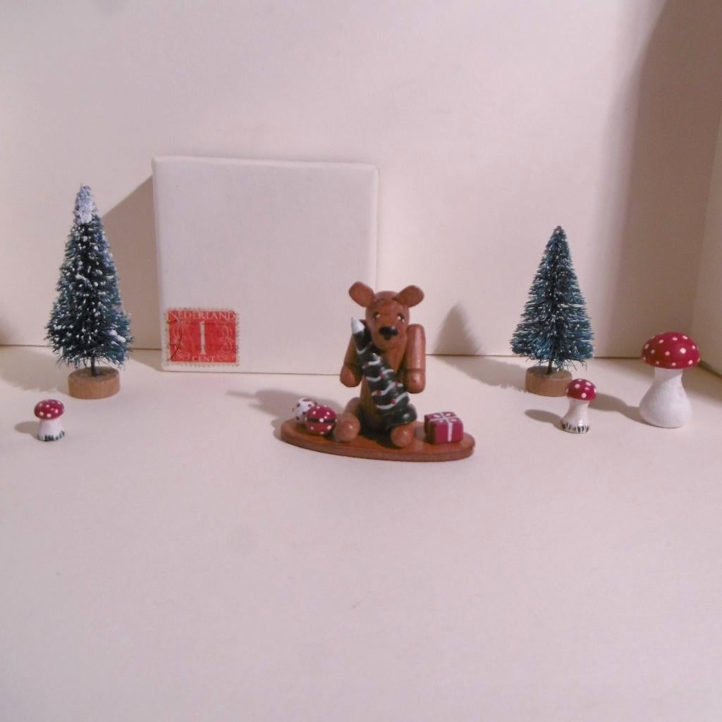 oud houten kerst beer kerstboom ballen poppenhuis speelgoed, Diversen, Kerst, Verzenden