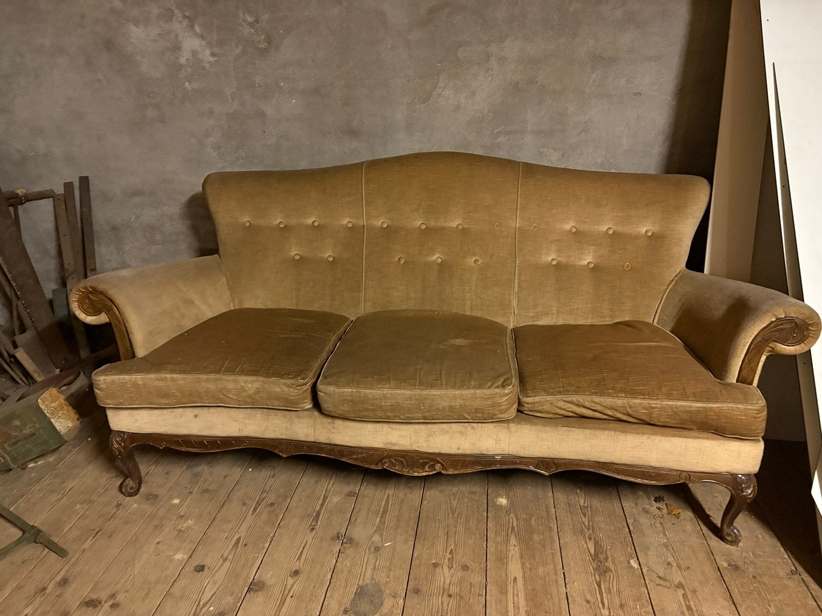 Antieke fauteuils en bankstel, set van 3, Ophalen