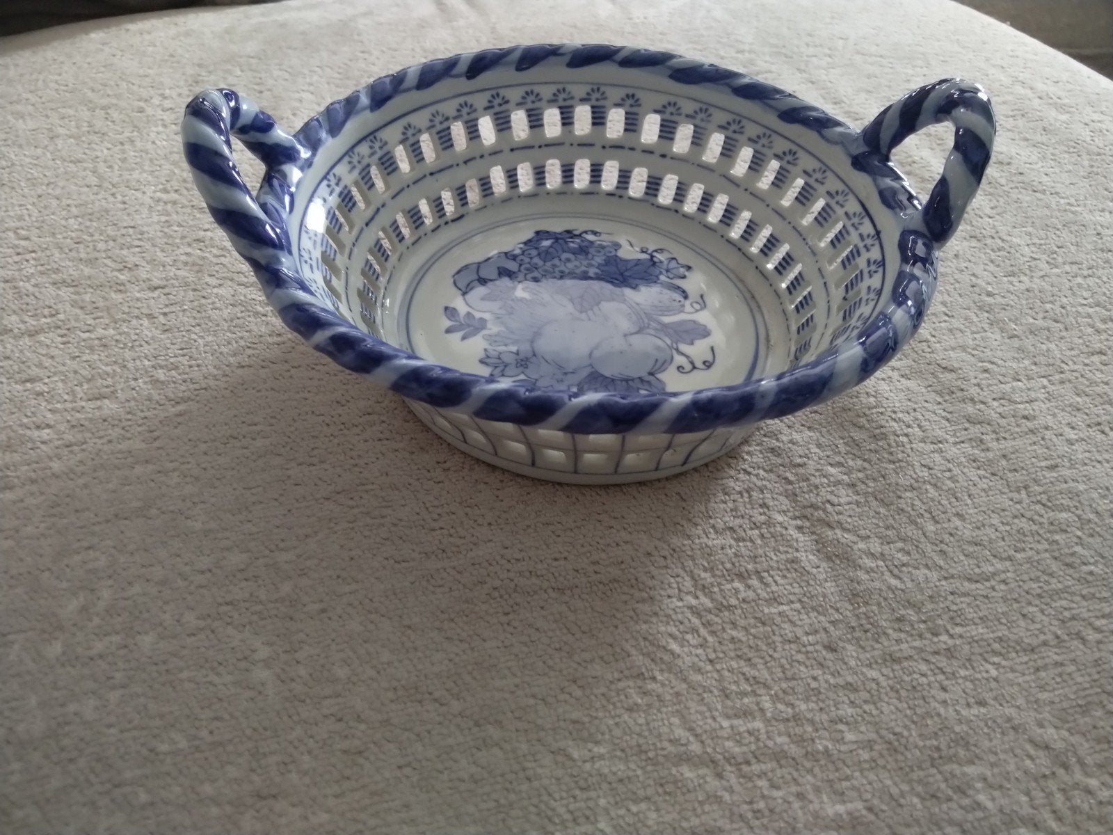 Porseleinen Fruit/Brood Mandje - Blauw/Wit Decor, Ophalen of Verzenden