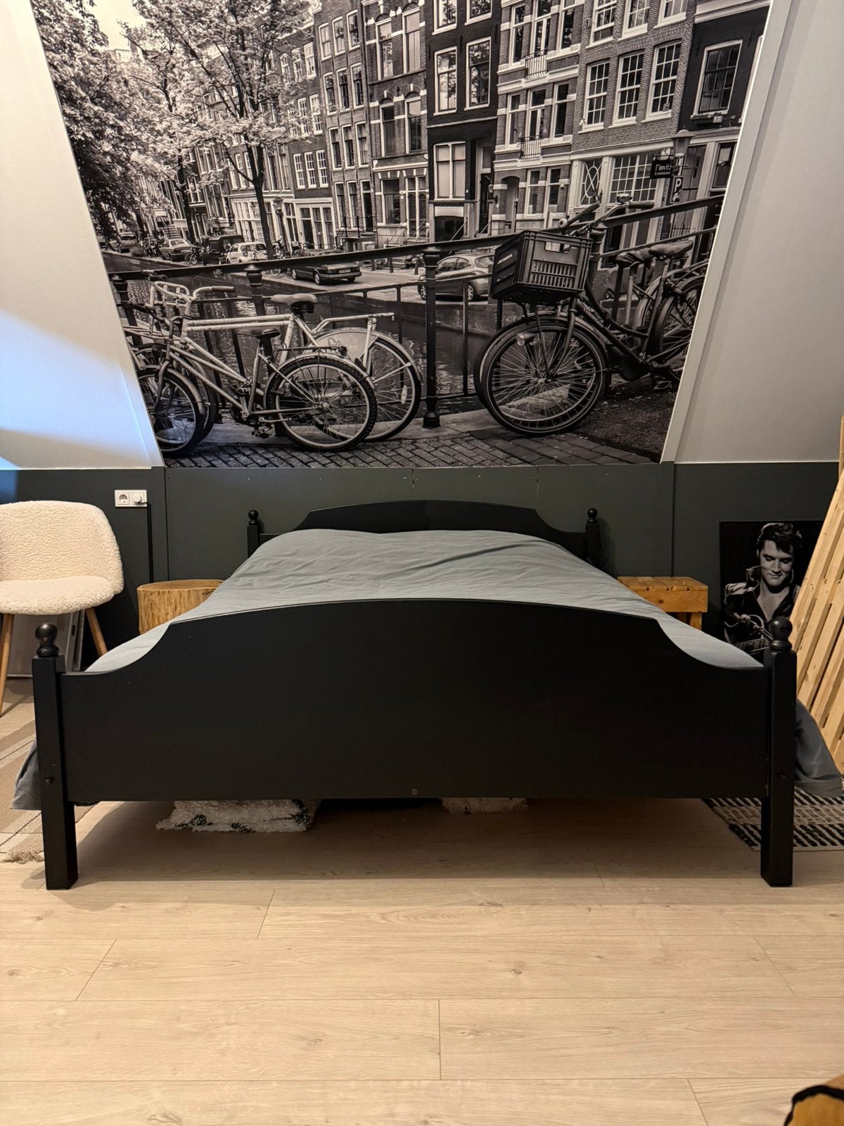 Tweepersoonbed met verstelbare lattenbodem, Ophalen, Zwart, Tweepersoons, Landelijk