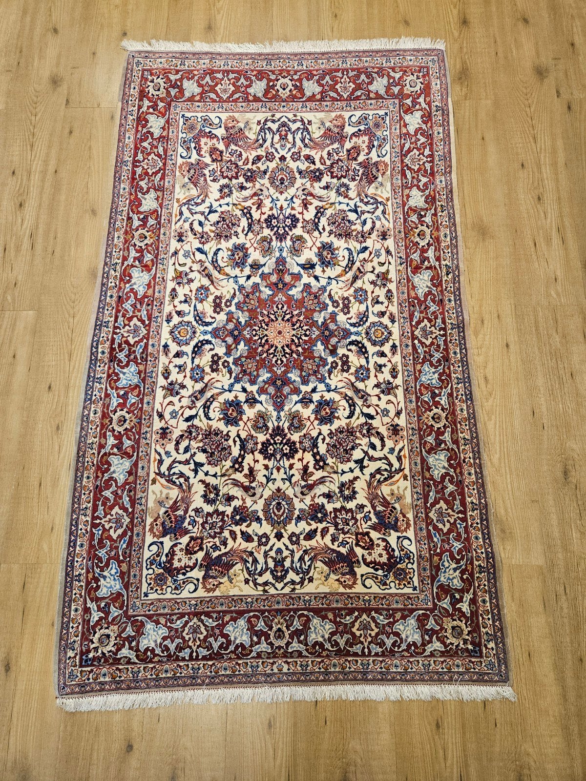 Vintage handgeknoopt perzisch tapijt isfahan 190x108, Info@SlatsAntiek.nl, Tweedehands, 100 tot 150 cm, Perzisch