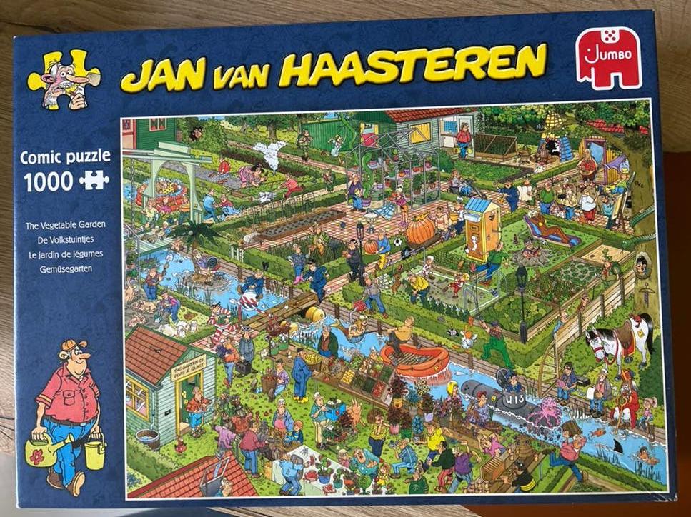 Jan van Haasteren de volkstuintjes ruilen of kopen 1000 st, Ophalen, 500 t/m 1500 stukjes, Gebruikt