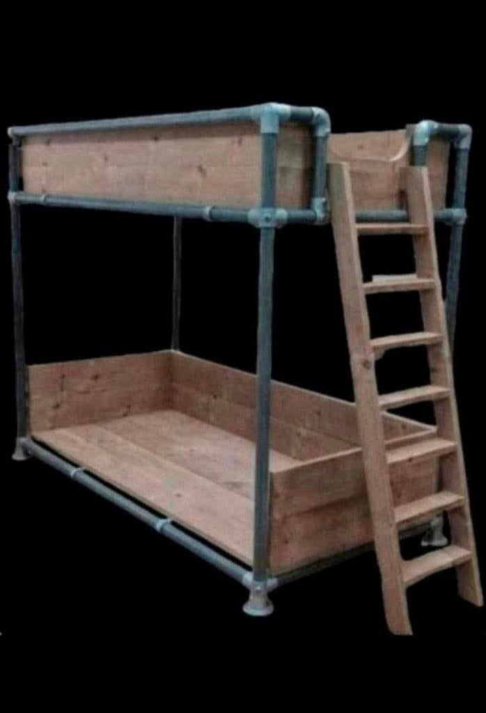 Steigerhouten hoogslaper / buisbed met relaxplek, 90 cm, Eenpersoons, Nieuw, Ophalen of Verzenden